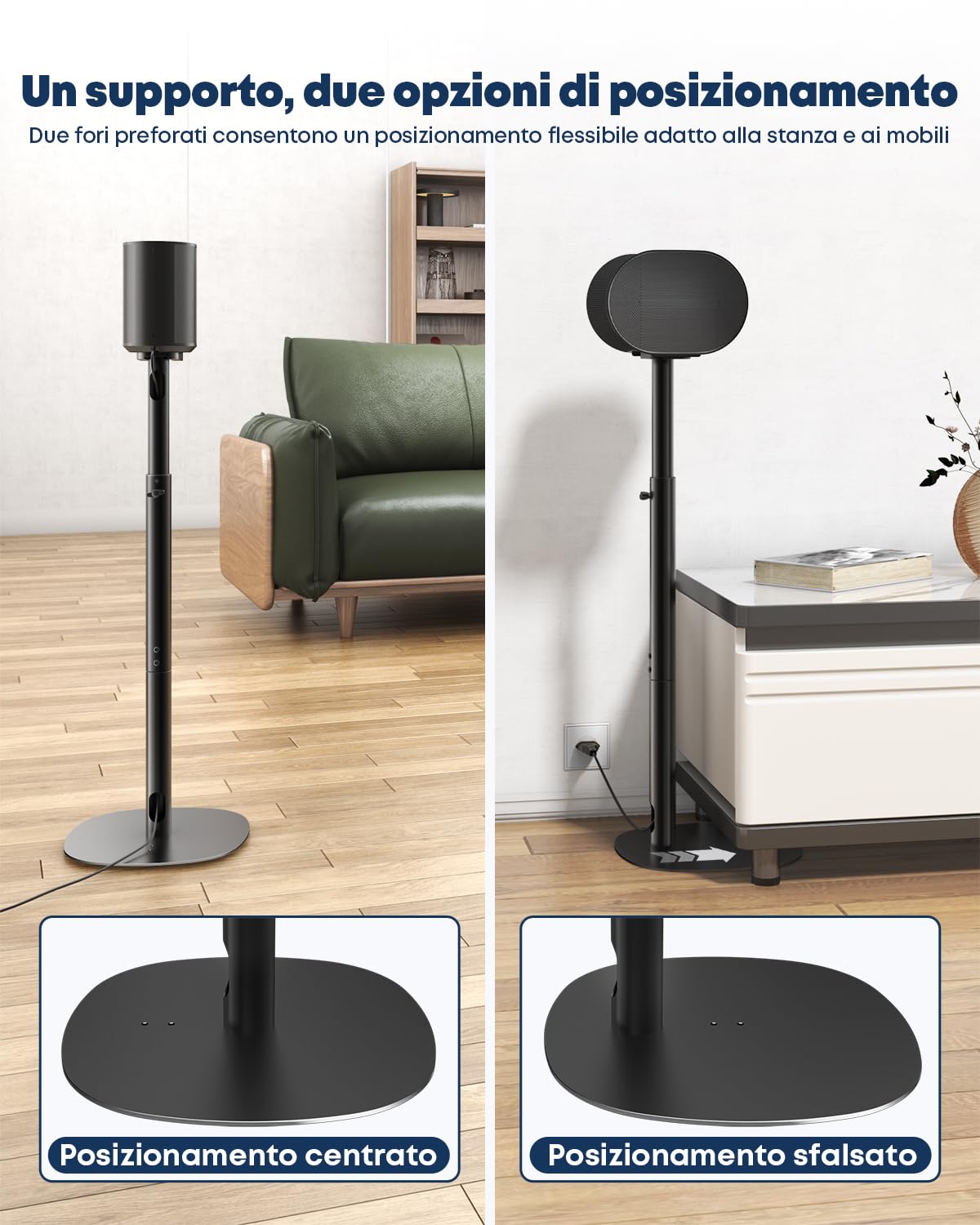 Set da 2 supporti per altoparlanti compatibili con Sonos Era 100 SL, Era 100 e Era 300, altezza regolabile 74–99 cm, struttura in metallo stabile con gestione cavi, per soggiorno e home theater