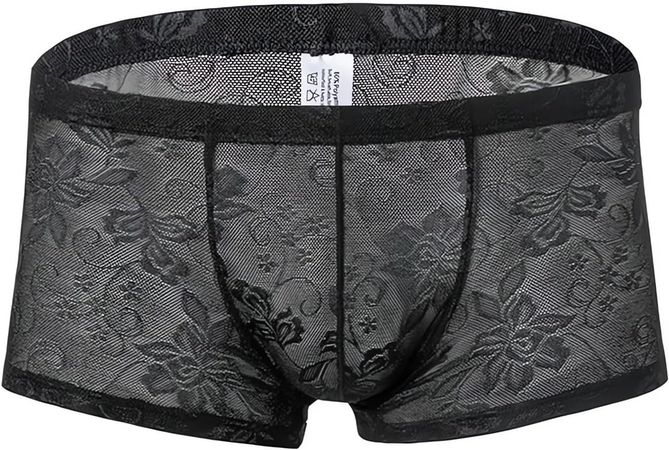 Sexy Panties for Men, Lace See Through Men's Briefs Underwear, Sheer Low Rise Underpants Gift for Boyfriend, Daily Stretch Breathable Underwear Boxer Shorts, Hipsters Trunk Underwear for Men