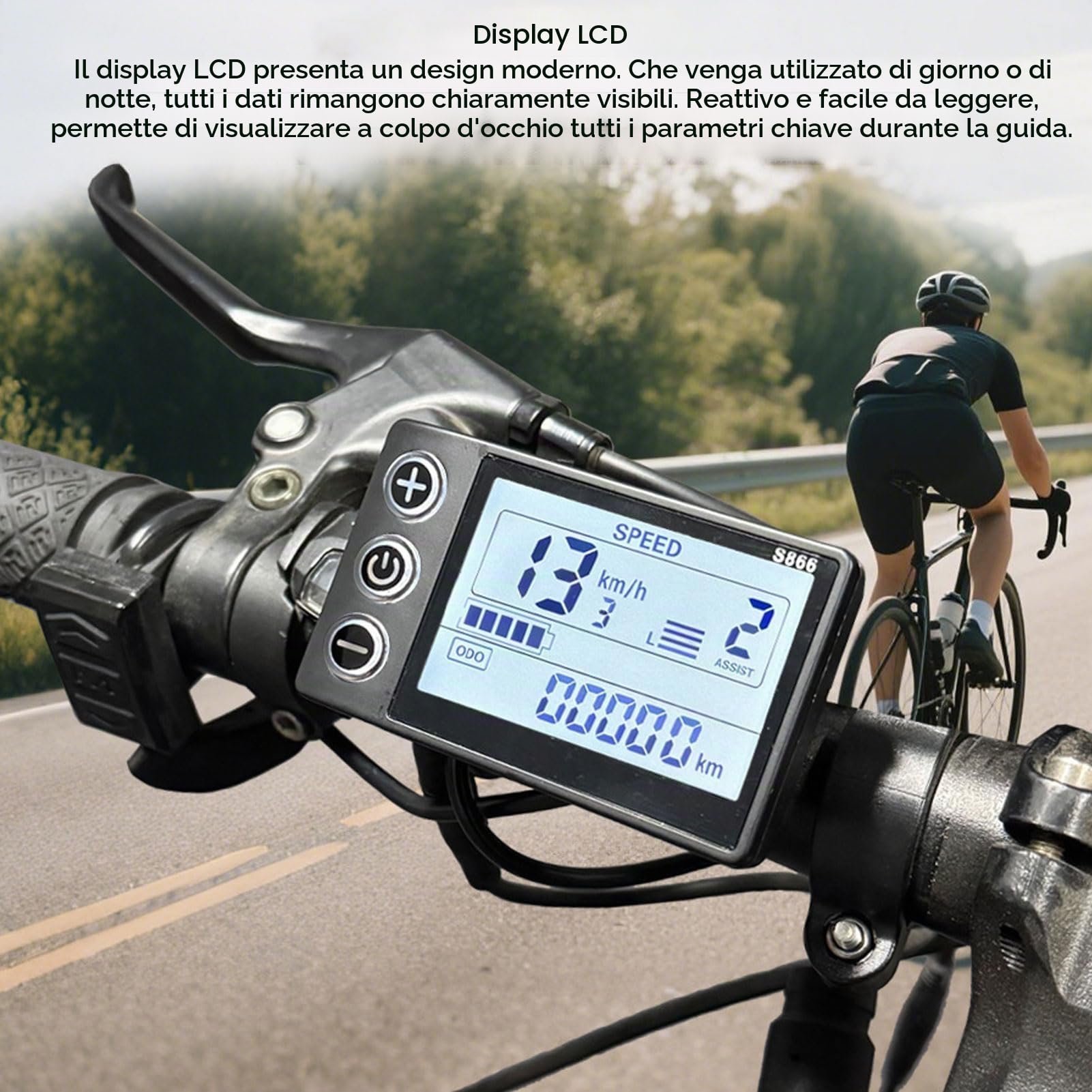 Display LCD per Bici Elettrica, Pannello di Controllo del Misuratore per Bici Elettrica S866 con Connettore Impermeabile a 6 Pin per Scooter