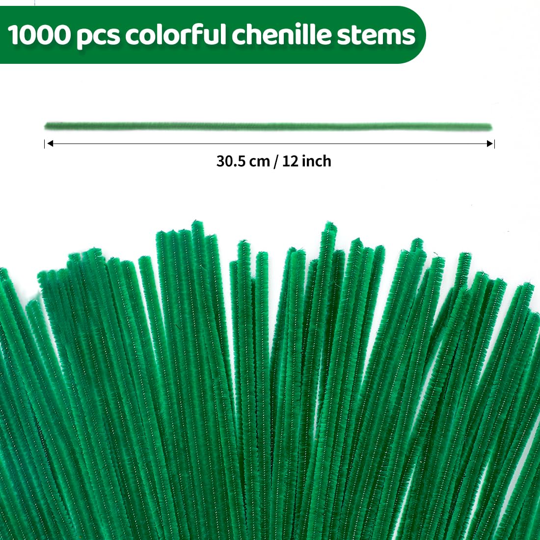 Eppingwin Lot de 1 000 cure-pipes de Noël - Tiges chenille pour projets d'artisanat - Vert Noël