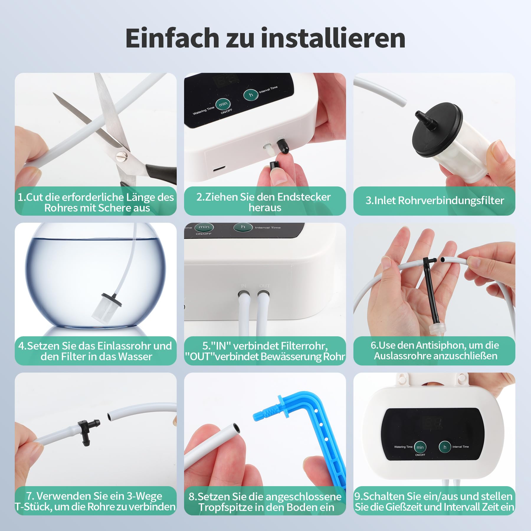 Système d'irrigation automatique - Goutte à goutte pour intérieur et jardin - Tuyau 10 m, 10 goutteurs