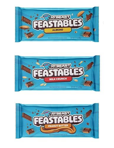 Feastables Beast Bar - Barra de chocolate con leche con mantequilla de maní, chocolate con leche y almendras, chocolate con leche crujiente (3