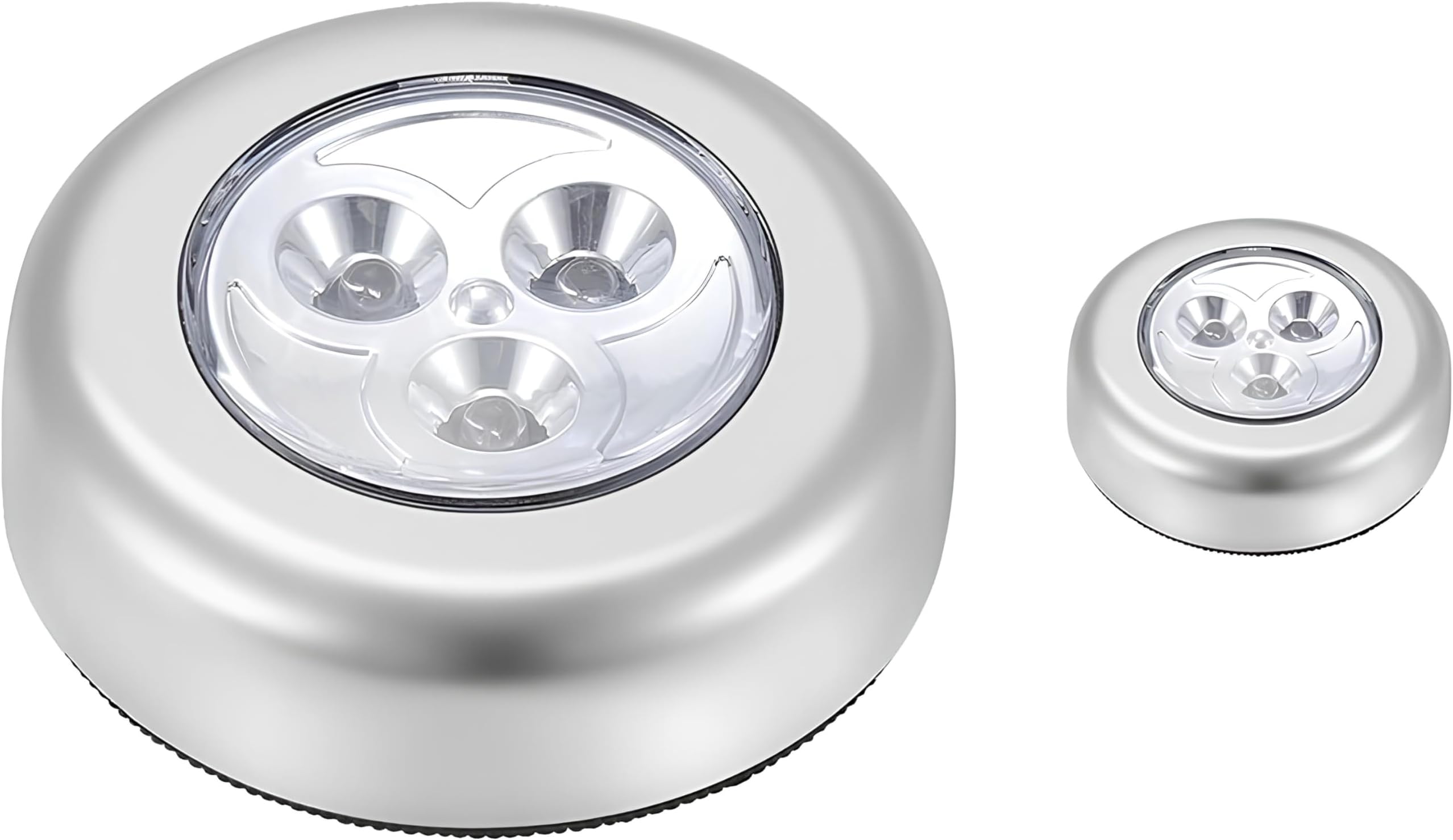 MeeTo Wireless LED Puck Light, Stick-Anywhere Closet Portable Tap Push Button Stair-Wall Lights for Cabinet, Hallway, Bathroom, Bedroom, Kitchen, 3 Battery Operated Low White Light, Pc (2)