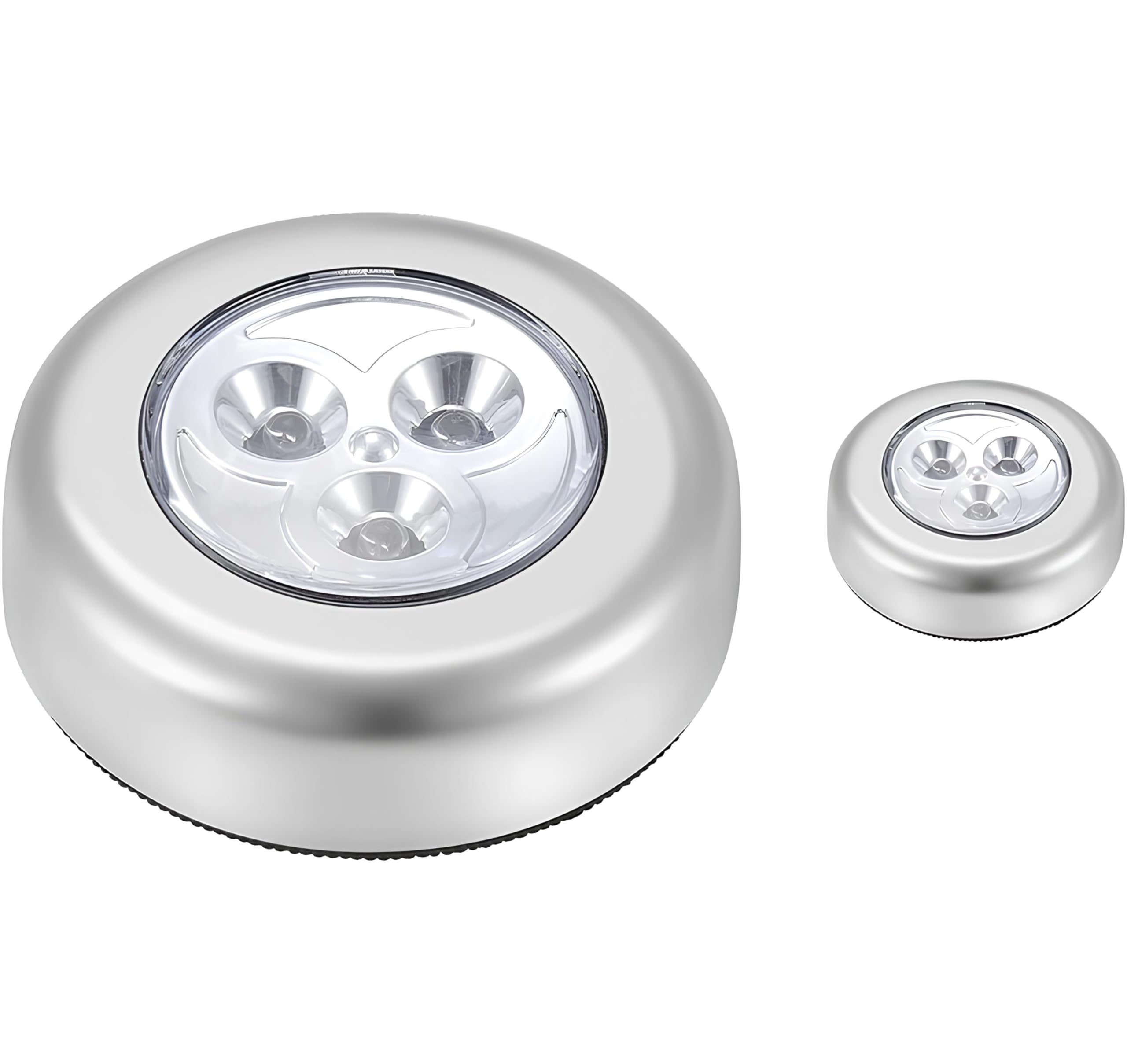 MeeTo Wireless LED Puck Light, Stick-Anywhere Closet Portable Tap Push Button Stair-Wall Lights for Cabinet, Hallway, Bathroom, Bedroom, Kitchen, 3 Battery Operated Low White Light, Pc (2)