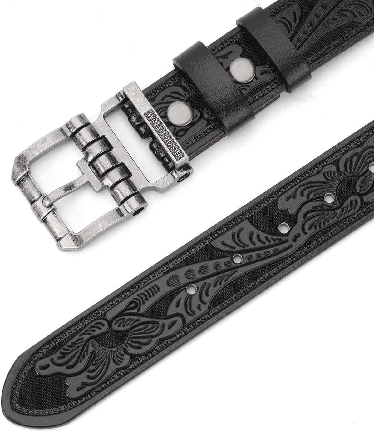 BISON DENIM Men's Genuine Leather Casual Belt, Classic Western Cowboy Dress Belts - Image 6