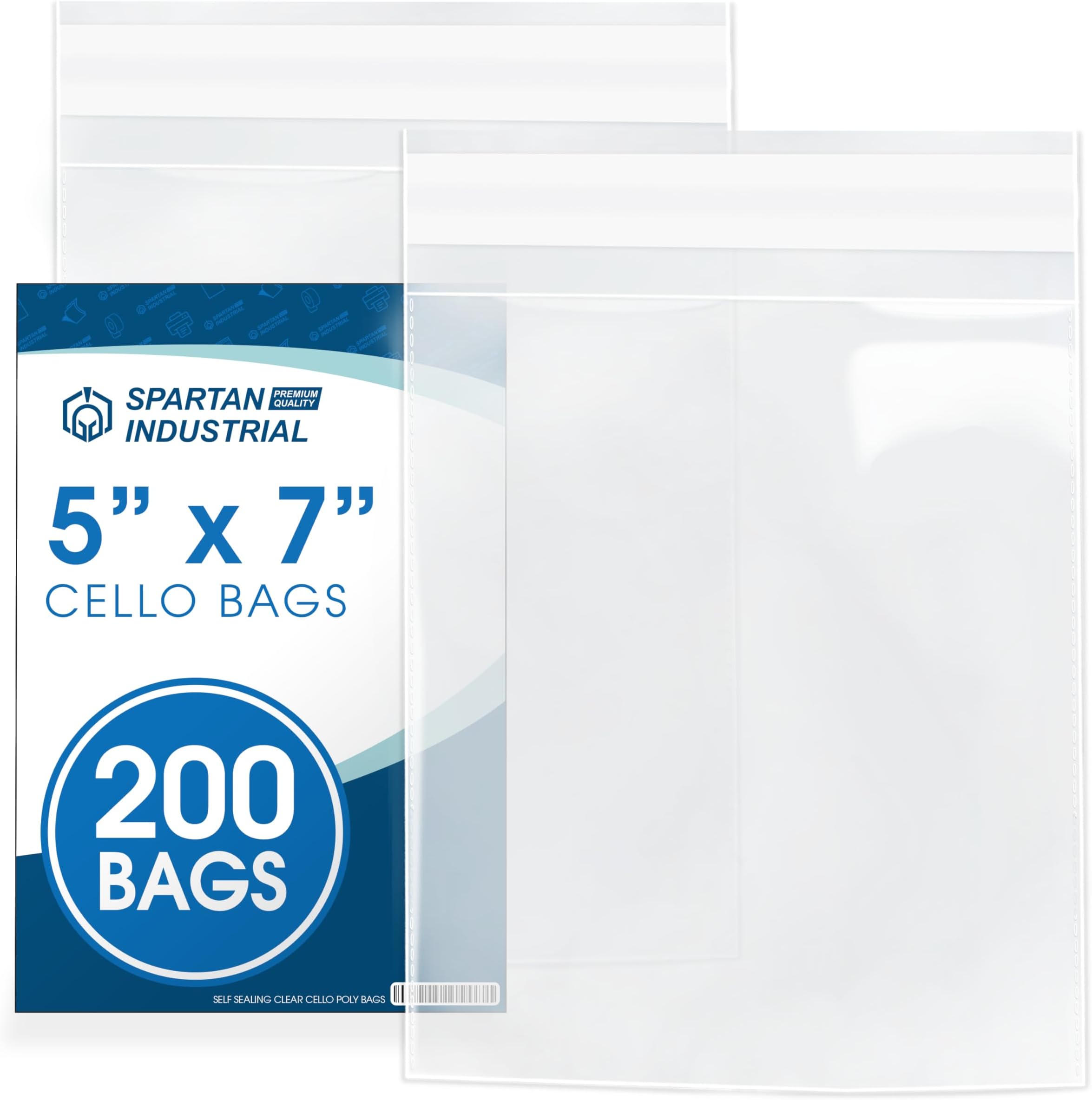 5" X 7" Self-Sealing Cellophane Bags (200 Count) Clear Cookie Bags With Seal for Decorated Cookies, Treats, and Candy - Resealable Adhesive Flap, Reinforced Sides - Spartan Industrial