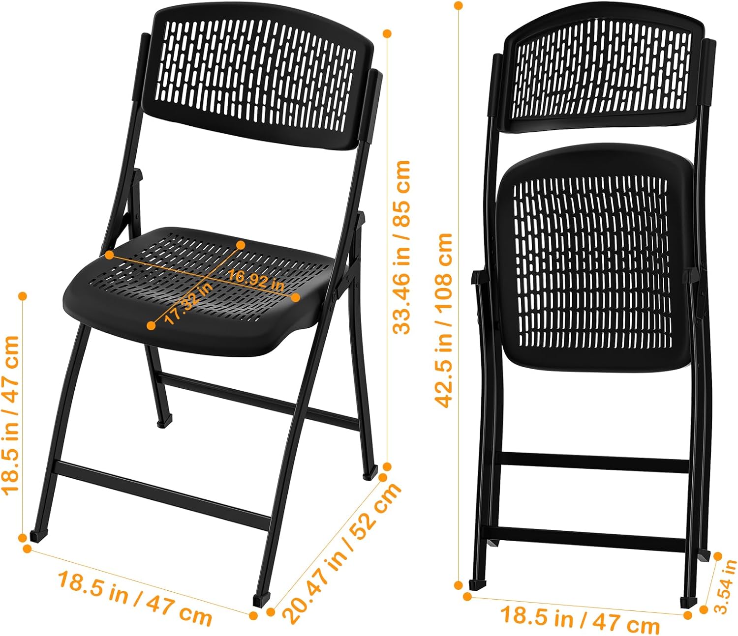 Ytaoka Folding Chair Black Foldable Chair with Breathable Mesh Seat and Sturdy Metal Frame for Indoor and Outdoor Party Events Wedding Patio Dining, 1-Pack