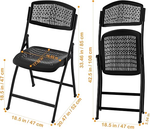 Miniatura 3 de Sillas plegables negras plegables con asiento de malla transpirable y marco de metal resistente para interiores y exteriores, fiestas, eventos,