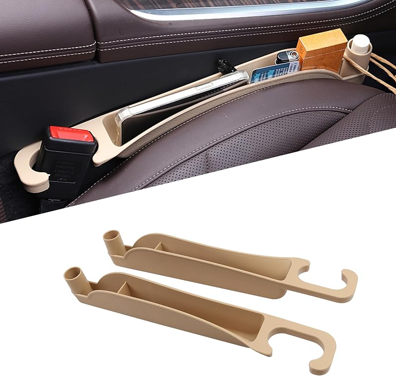 Kit com 2 organizadores para vão entre banco e console do carro Gilovc com ganchos e compartimentos, bege