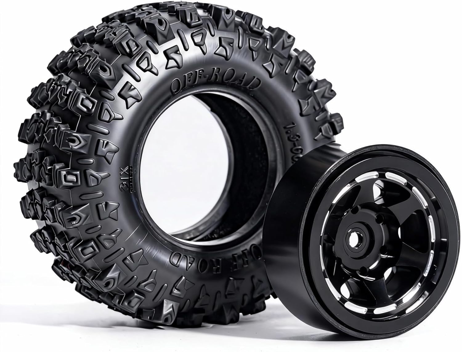 1.3” Aluminum Beadlock Wheels & Mud Terrain Tires Set for 1/18 1/24, -7.6mm Offset RC Crawler Car Fits TRX4M, Axial SCX24 AX24, Redcat Ascent-18, FCX24, 66 x 26mm, Pre-Assembled, 4 pcs Black