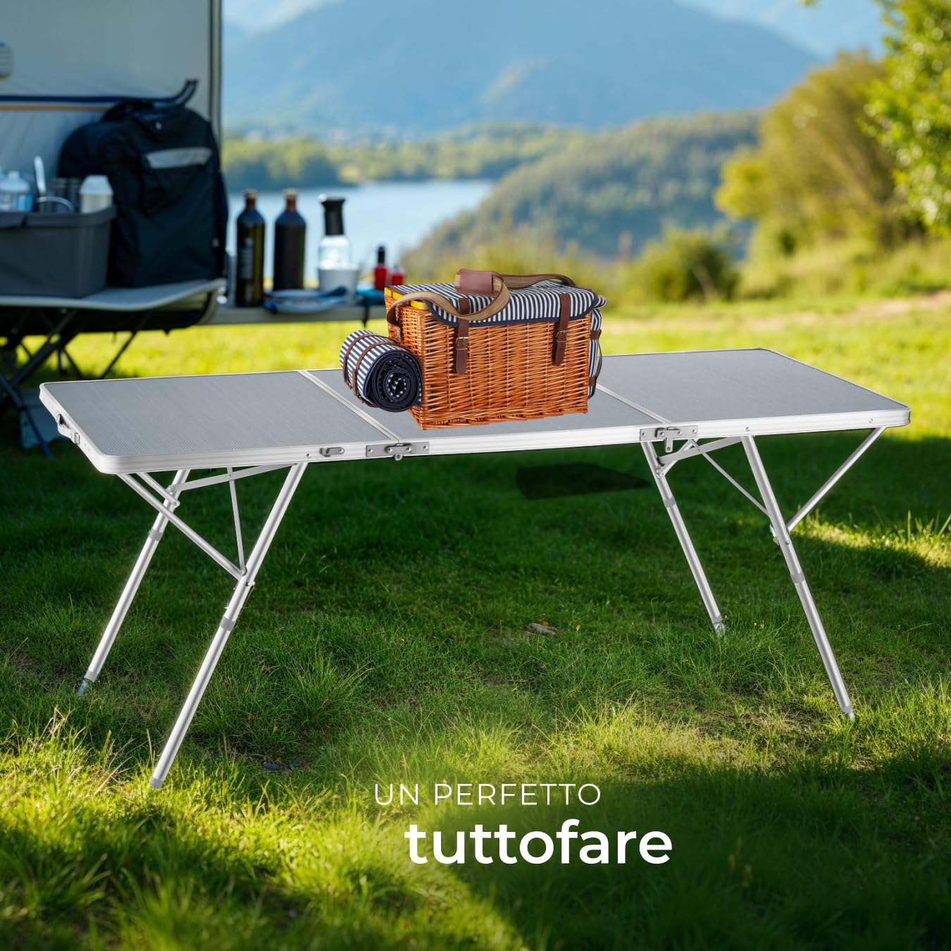 tectake® XXL Aluminium Folding Table, Melamine Coated MDF Surface