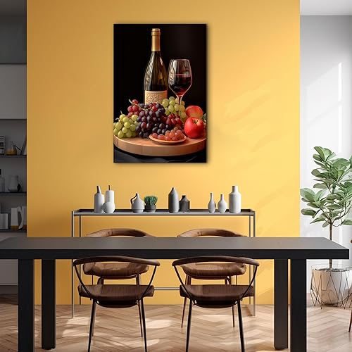 Miniatura 159 de Hzddty Lienzo decorativo para pared, diseño rústico de cocina, vino tinto y pan, cuadros de comida para decoración de pared, impresiones de pintura