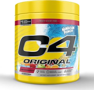 Cellucor C4 Original Pre Workout – Hawaiian Punch - Pre-Workout for Endurance, Focus & Performance with 200mg Caffeine, Beta-Alanine, Creatine Nitrate, L-Arginine & PeptiPump – Sugar Free, 25 Servings