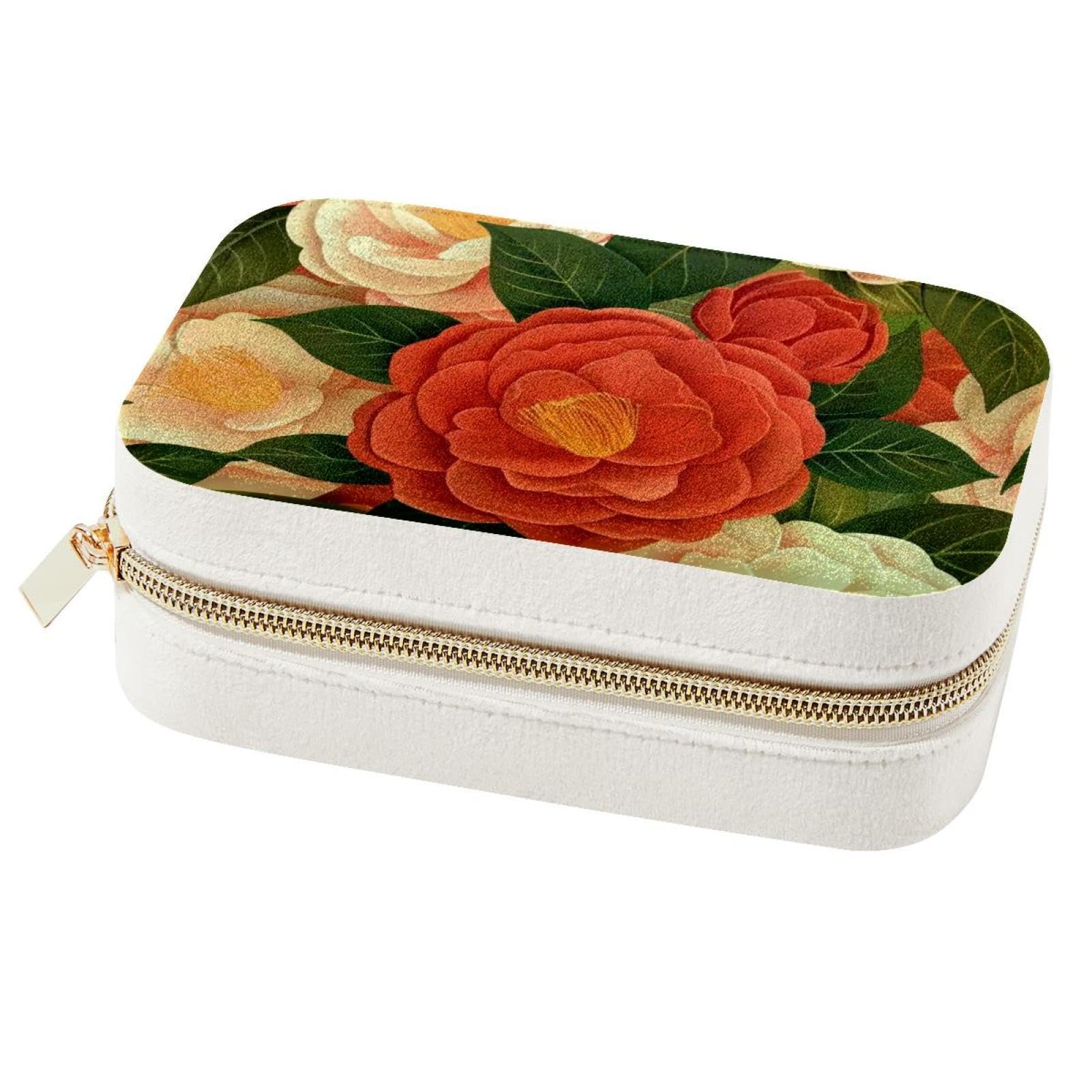 Boîte à bijoux vintage camélia portable pour voyage et rangement bagues colliers pour femmes