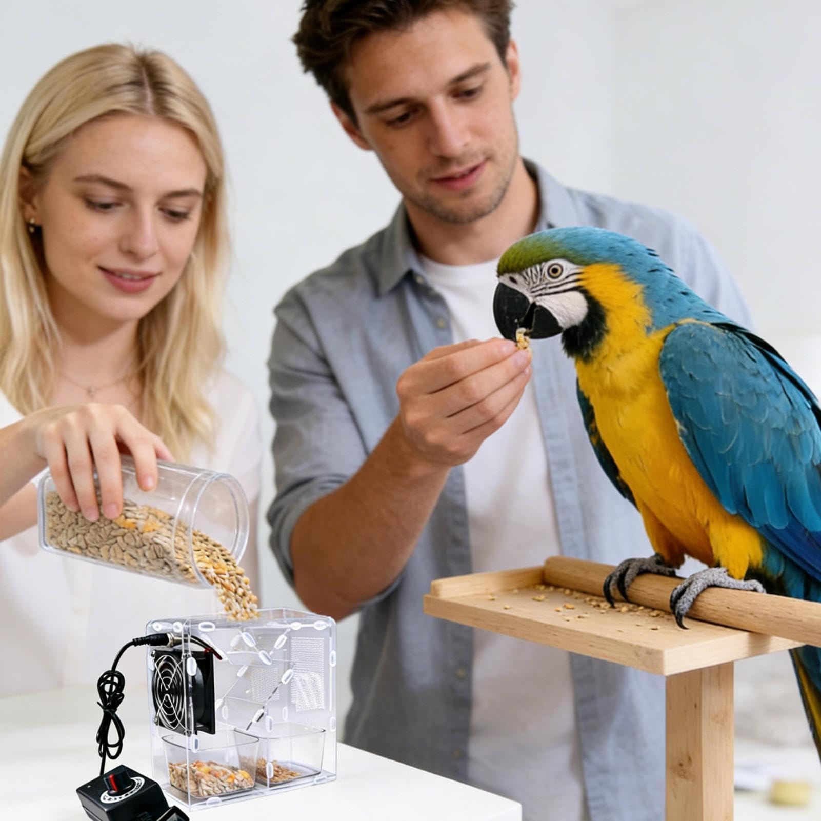 Separatore per mangime per uccelli, regolazione della velocità con 2