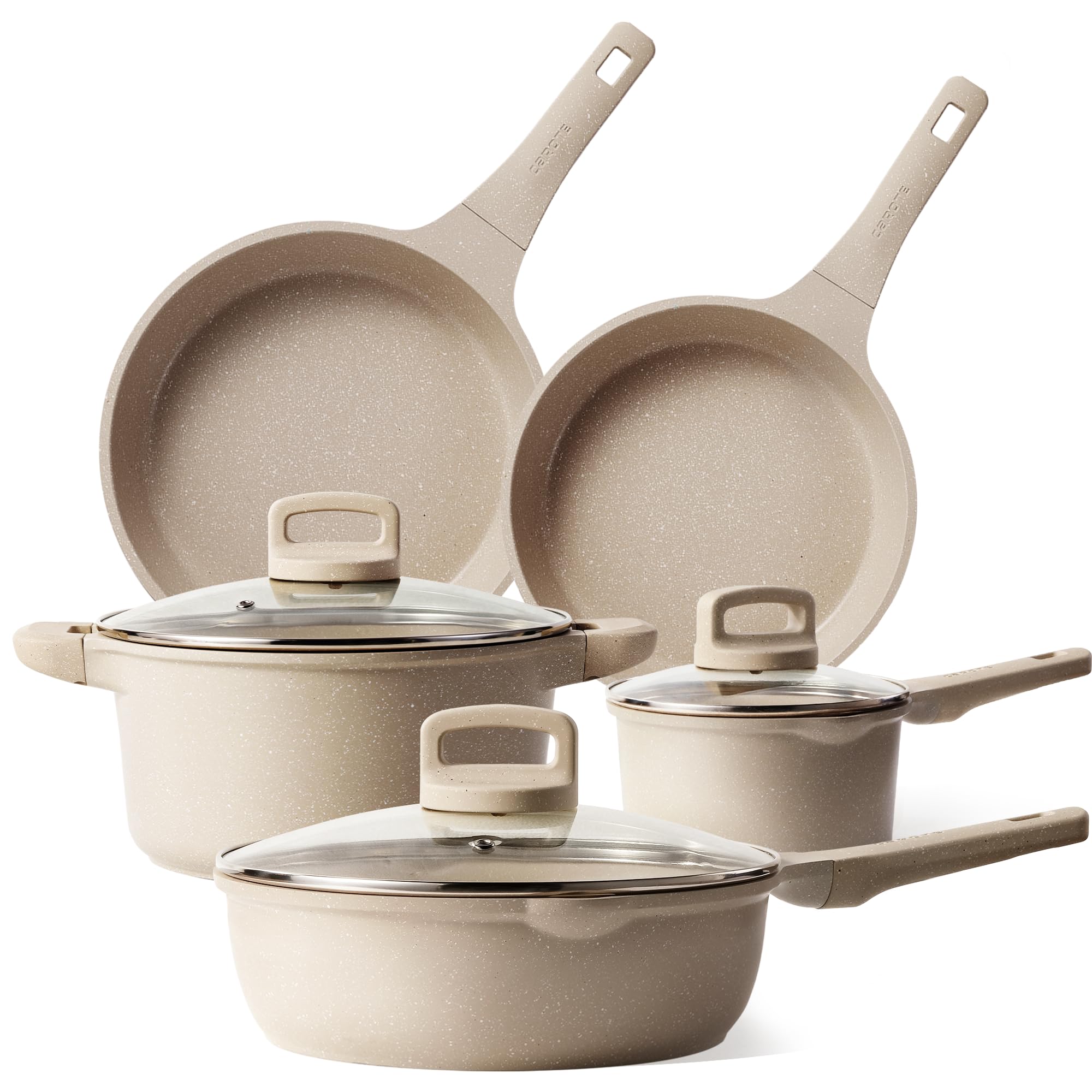CAROTE 13pcs Taupe Kitchen Pots and Pans Set non stick, Nonstick Cookware Set, Frying pans, Kitchen Essentials, Large Capacity, Induction avaialable