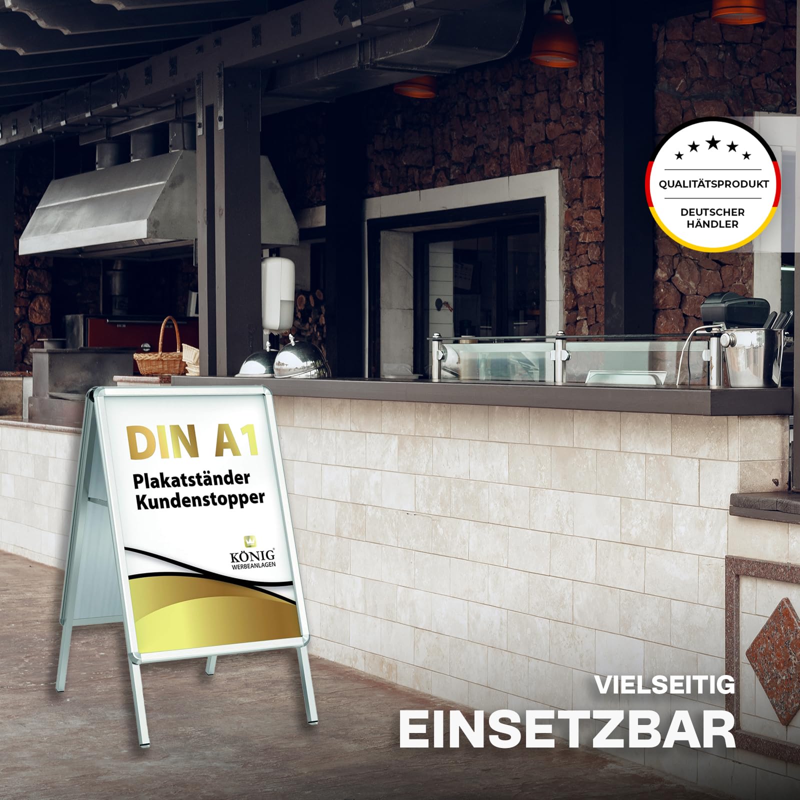 Dreifke Kundenstopper Keitum DIN A1 silber | beidseitig für 2 Plakate | Rückwand aus verzinktem Stahlblech | entspiegelte Schutzscheiben | wetterfester Plakatständer | Gehwegaufsteller Werbetafel