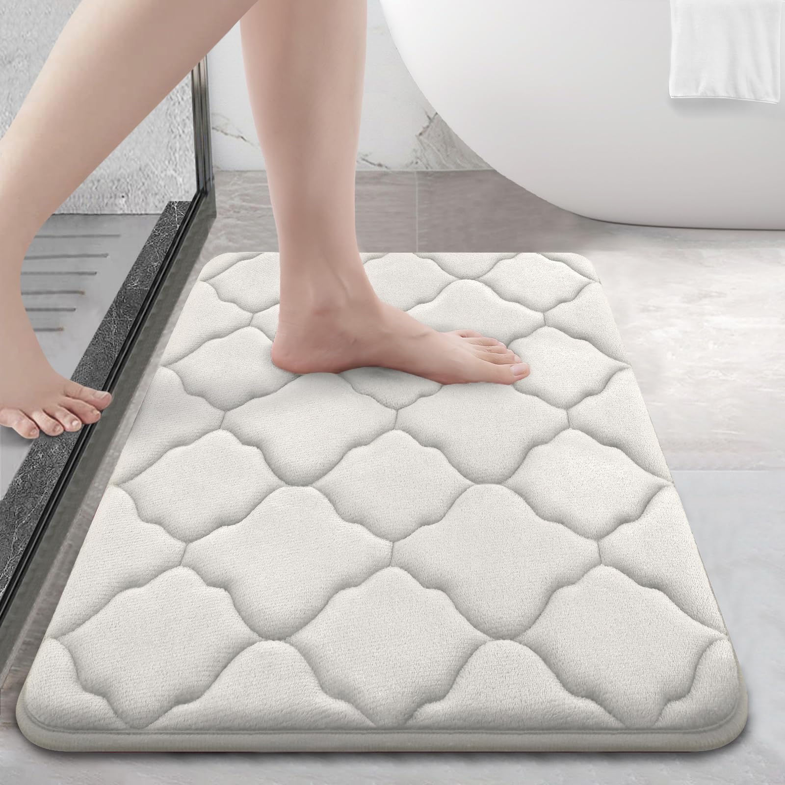 OLANLY Memory Foam Bath Mat Rug 24x16, Ultra Soft and Absorbent Bathroom Rugs, Non-Slip, Comfortable, Machine Washable Bath Carpet for Bathroom Floor,