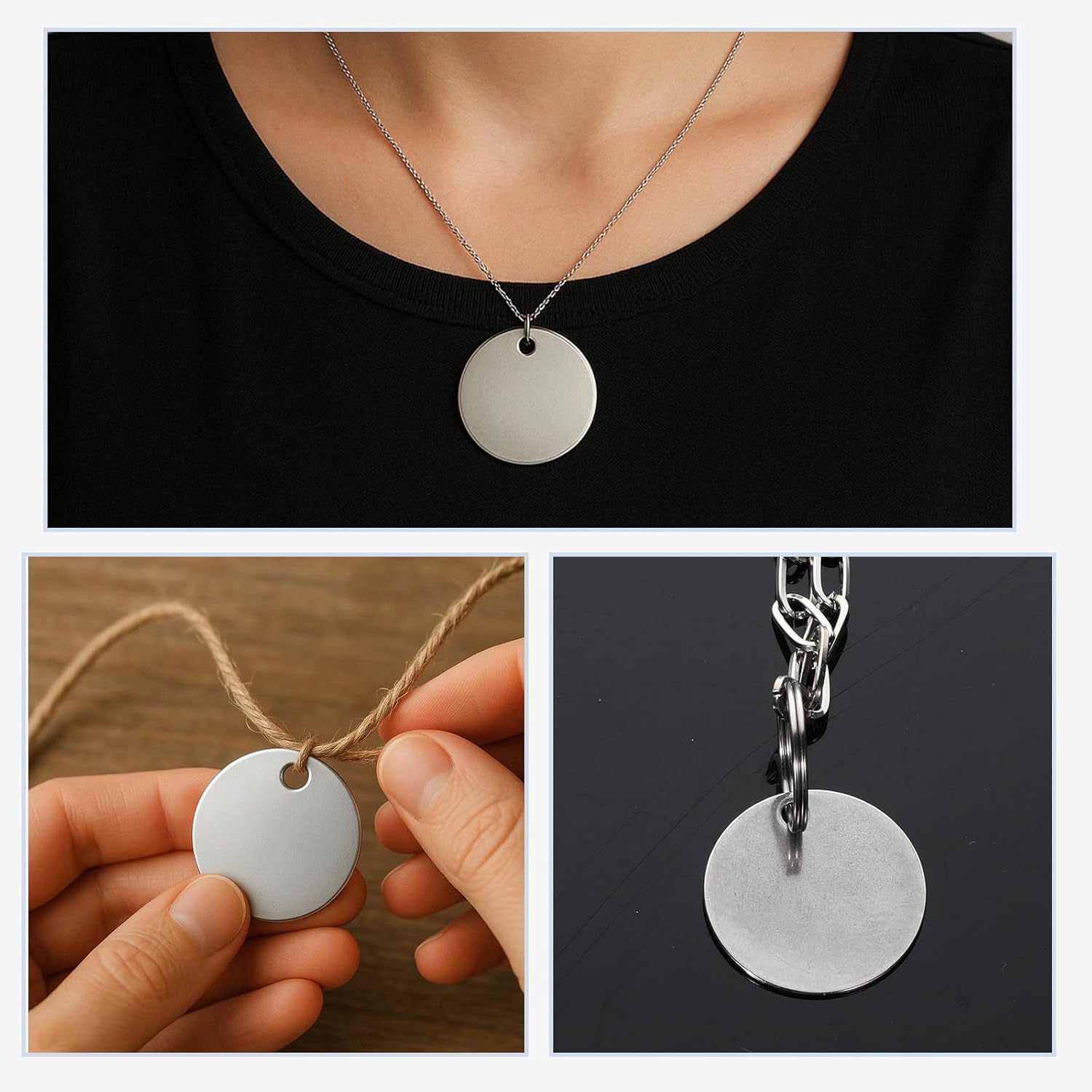 100pcs Round Metal Blank Dog Tags for Stamping Stainless Steel Key Tags for Engraving, Metal Stamping Blanks with Hole 1.2 Inch Silver Round Blanks with Key Rings for Pet Dog Id Tag Jewelry Making - Image 6