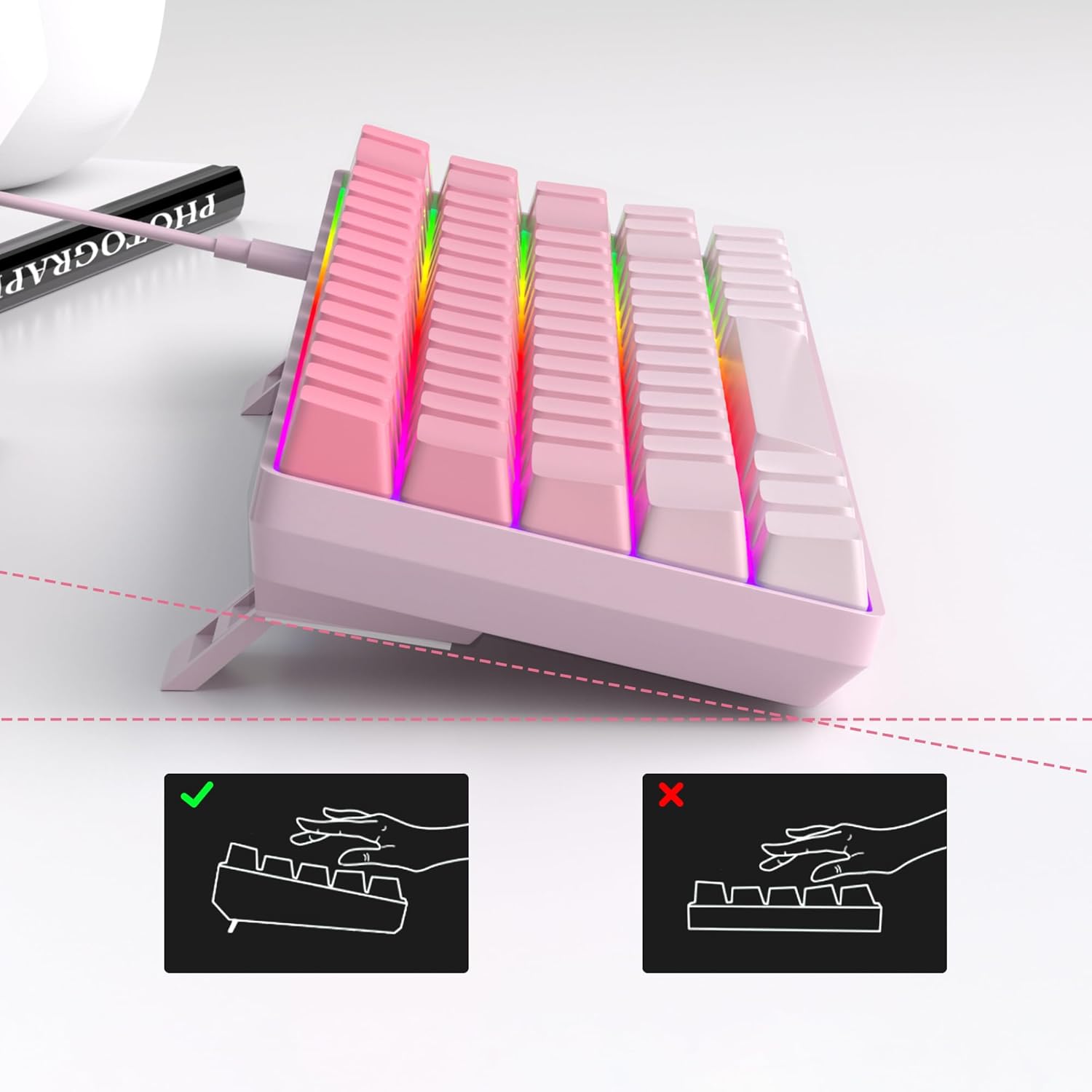 MageGee Portable 60% Mechanical Gaming Keyboard, RGB Backlit Compact 68 Keys Mini Wired Office Keyboard with Red Switches for Laptop PC Mac, Side Printed Keycap - Pink