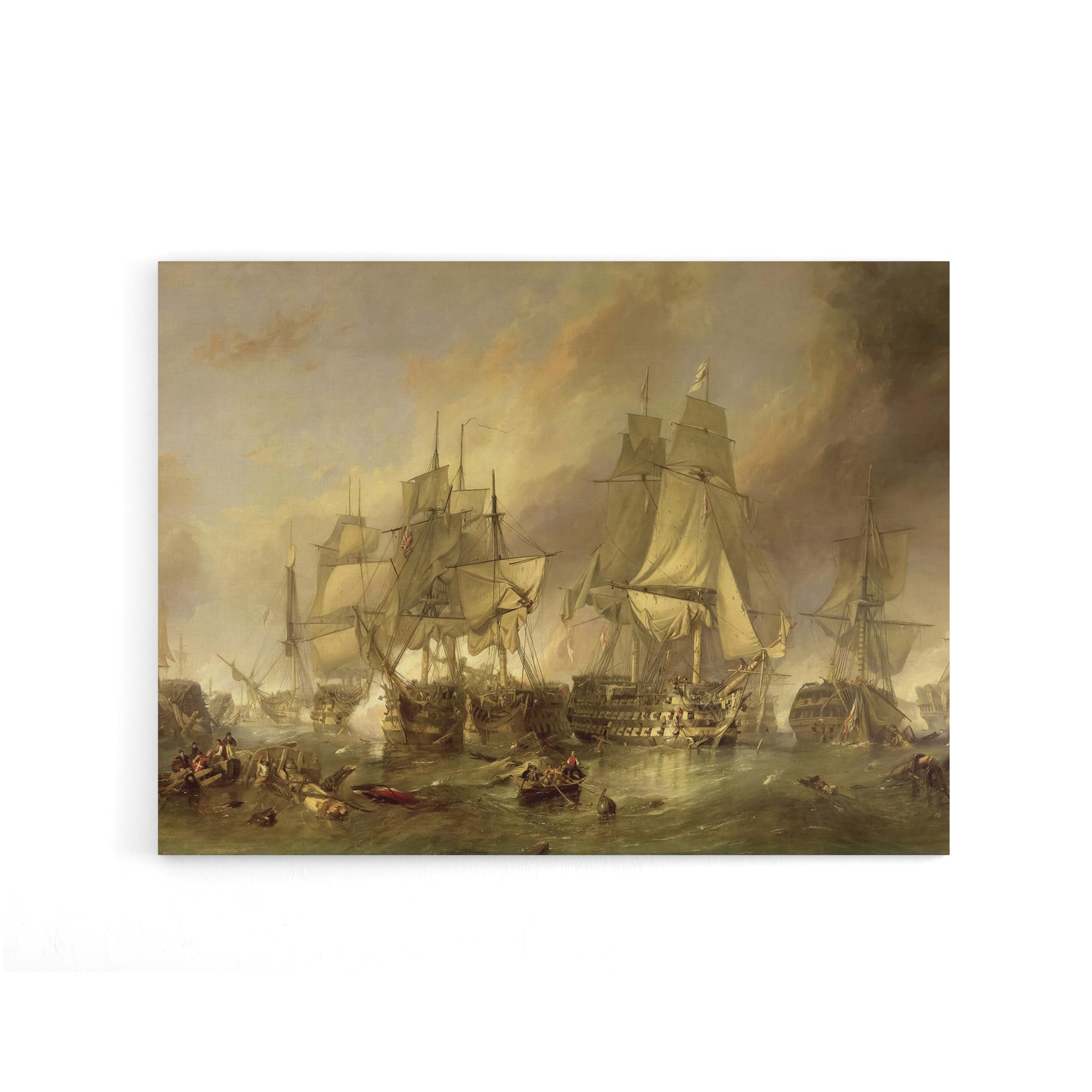 Artery8 Brown Stanfield The Battle Of Trafalgar Canvas Wall Art Print 12X16: Dramatic Maritime Battle Painting Print, Traditional Decor For Libraries Or Collectors