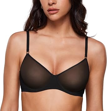 INLYRIC Womens Sheer Demi Balconette Bra - Sexy Mesh Unlined Underwire See Through Demi Bras
