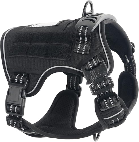 Arnés para perros grandes, antitirones, con soporte AirTag, arnés ajustable para perro de servicio, arnés con asa, suave acolchado y reflectante,