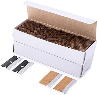 FOSHIO 200PCS Black Carbon Steel Single Edge Razor Blades, Individually Wrapped Blades for Razor Blade Scraper, Removing Labels, Stickers, Decals, Gasket, Cleaning Glass Stove Top, Window