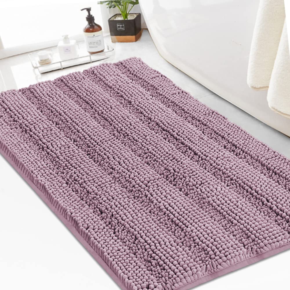 Turquoize Chenille Bath Mat Shaggy Non Slip 24x36 - Mauve Soft Absorbent Area Rug