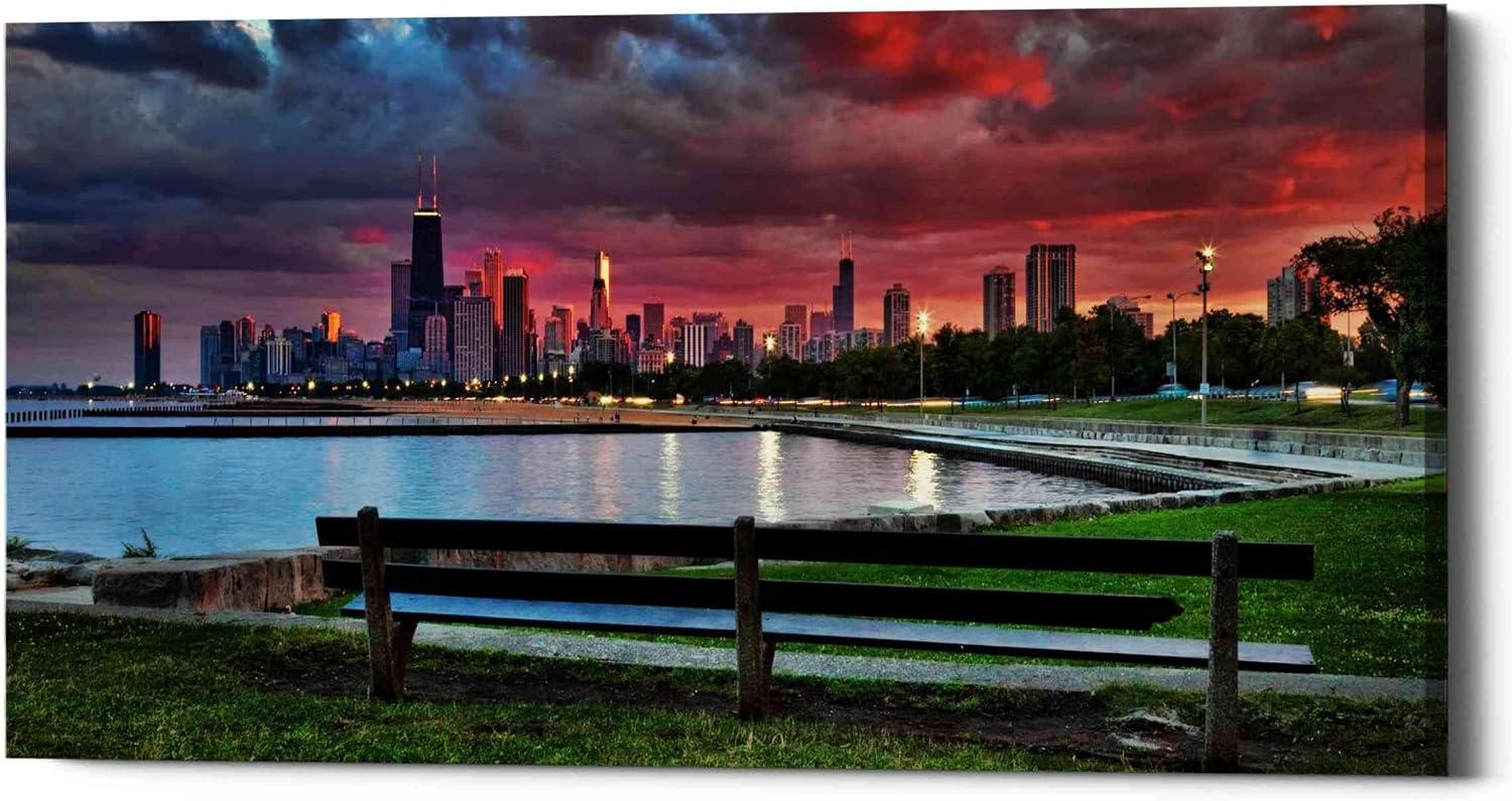 Epic Graffiti 'North Avenue Beach at Sunset,' Canvas Wall Art, 12"x24"