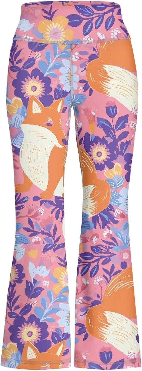 Kid Cute Print Workout Leggings Flare Yoga Pants Summer Long Soft Stretchy Girls High Waist Bell Bottom Trouser