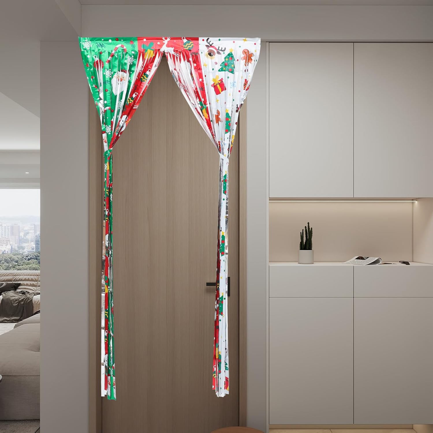 2pcs Christmas Party Foil Fringe Curtains 1x2m Tinsel Streamers Doorway Decorations for Holiday Backdrop and Event Supplies