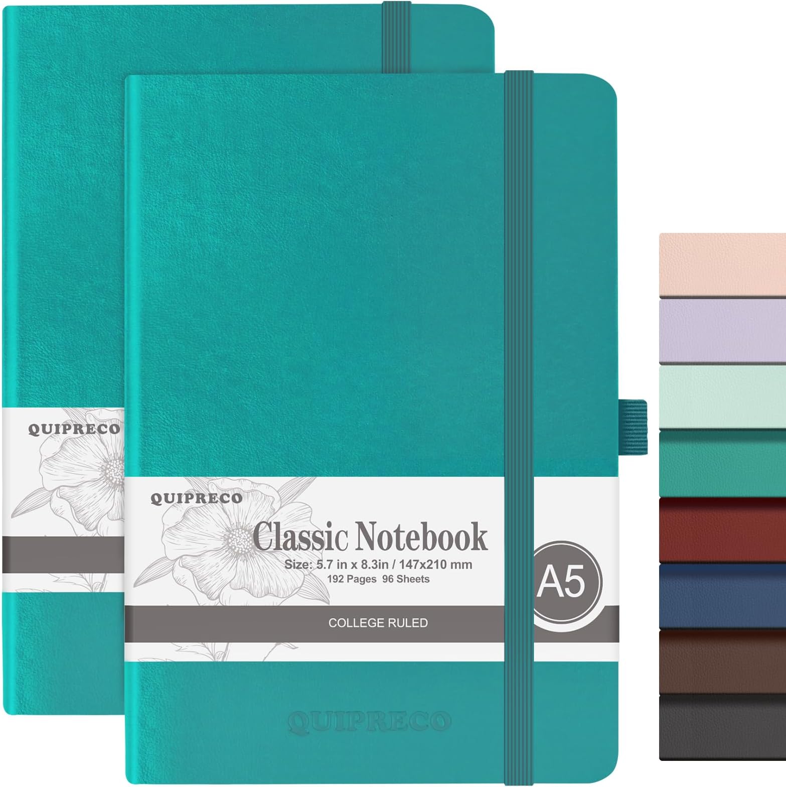 2Pack Lined Hardcover Journal Notebook, A5 192 Pages 100Gsm Thick Paper College Ruled for School,Note Taking,Work,Diary，5.7''*8.3'',Turquoise