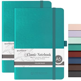 2Pack Lined Hardcover Journal Notebook, A5 192 Pages 100Gsm Thick Paper College Ruled for School,Note Taking,Work,Diary,5.7*8.3,Turquoise