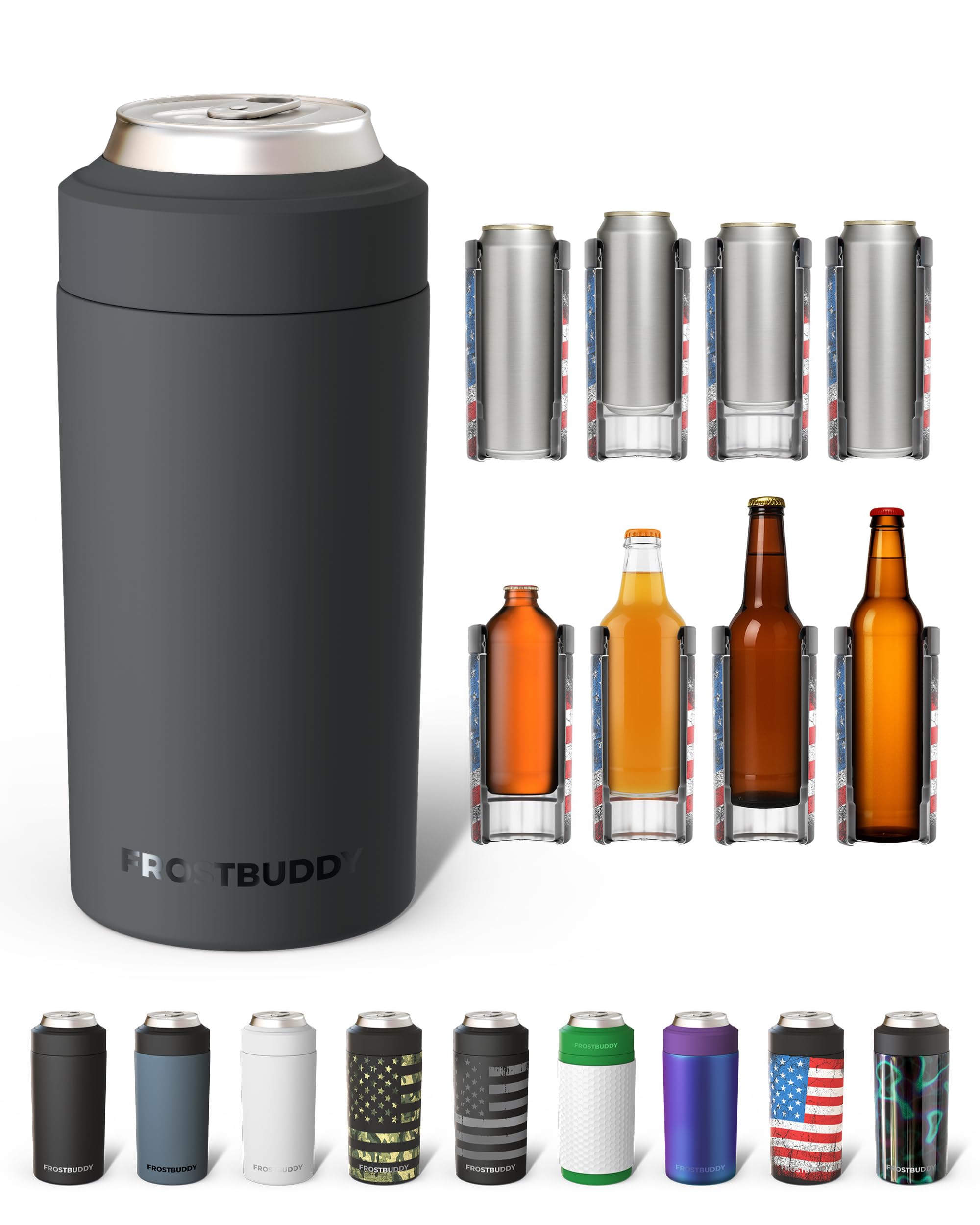 Frost Buddy Universal Can Cooler, Stainless Steel Can Insulator, Ash