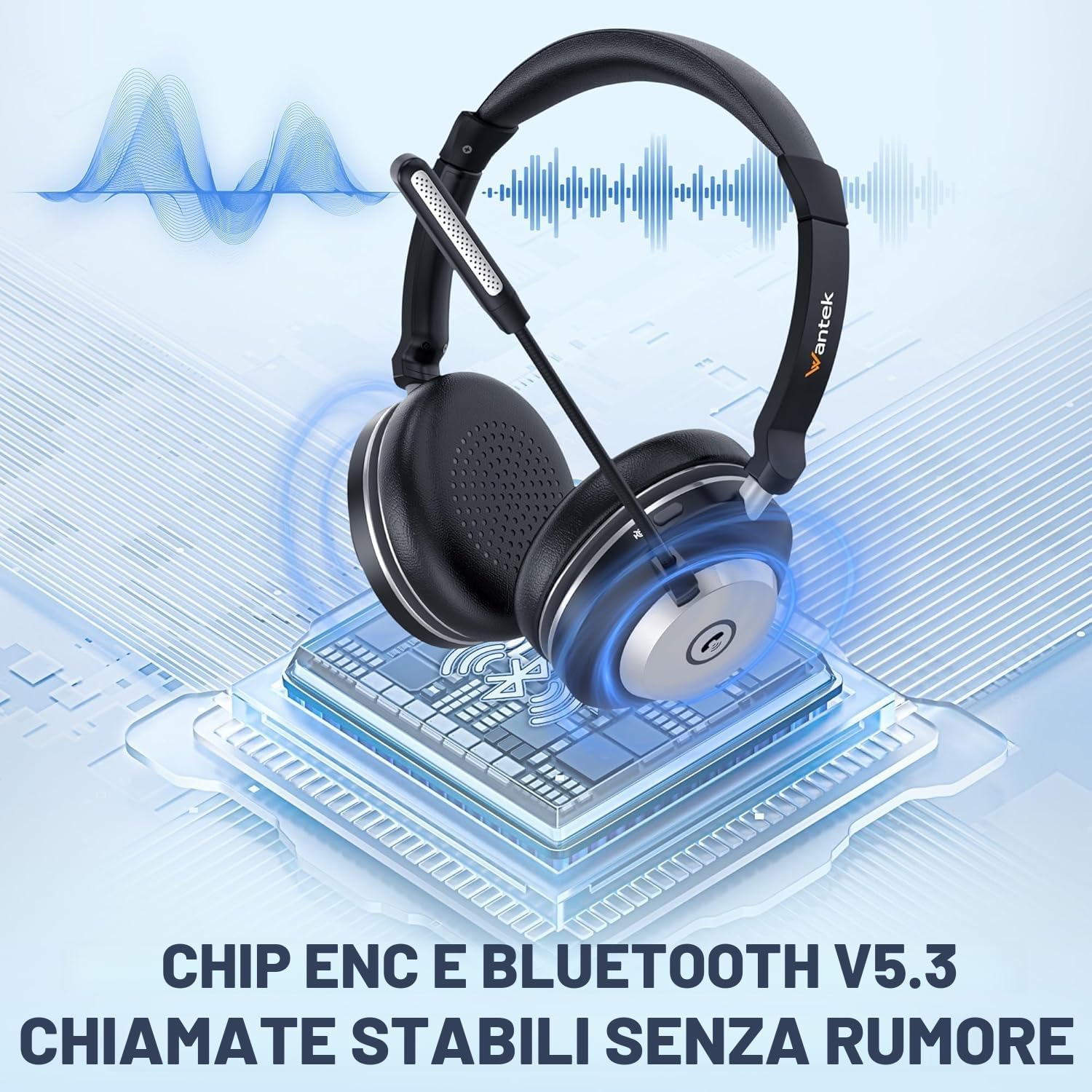 Wantek Cuffie wireless con microfono, Cuffie senza fili Bluetooth con stazione di ricarica o USB Dongle per PC Ufficio Zoom Skype Laptop