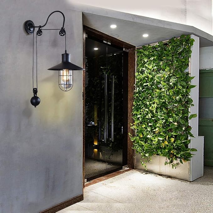 OZZKI Wandmontage licht Retro industriële wind wandlamp Amerikaan verstelbare hefpoelie wandlamp type zwanenhals lamp met kooi persoonlijkheidstheet thee bar restaurant wandelhangende lampen Binnenlic photo 3