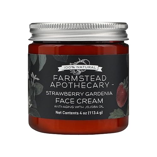 Farmstead Apothecary Crema facial antienvejecimiento 100% natural con aceite de jojoba, 4 onzas (fresa gardenia)