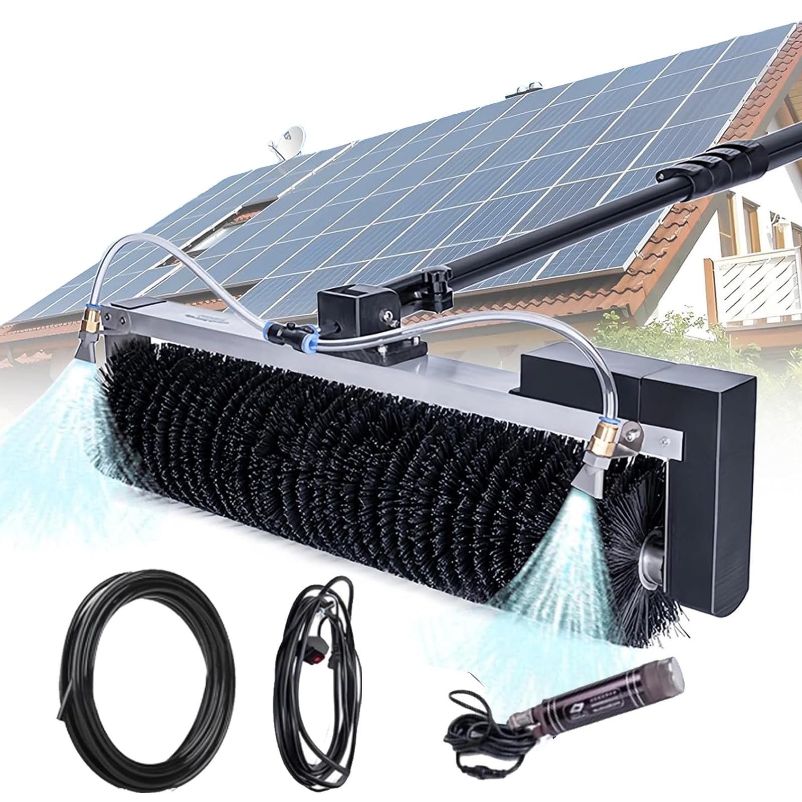 ASerZenith Solar Panel Cleaning Brush Kit With Telescopic Pole, 3.5M/5.5M/7.5M Reach, Window Cleaner Tool, Scrubber & Spray Washer, 10M Water Pipe For Efficient Cleaning,3.5M
