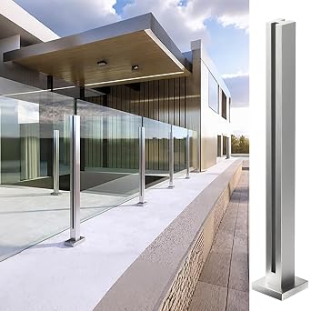 Heavy-Duty Glass Railing, 304 Stainless Steel Glass Railing Post with Spigot Slots & Sturdy Base, Balcony, Stairway, Deck, Patio No handrails Silver Mid Post 24in