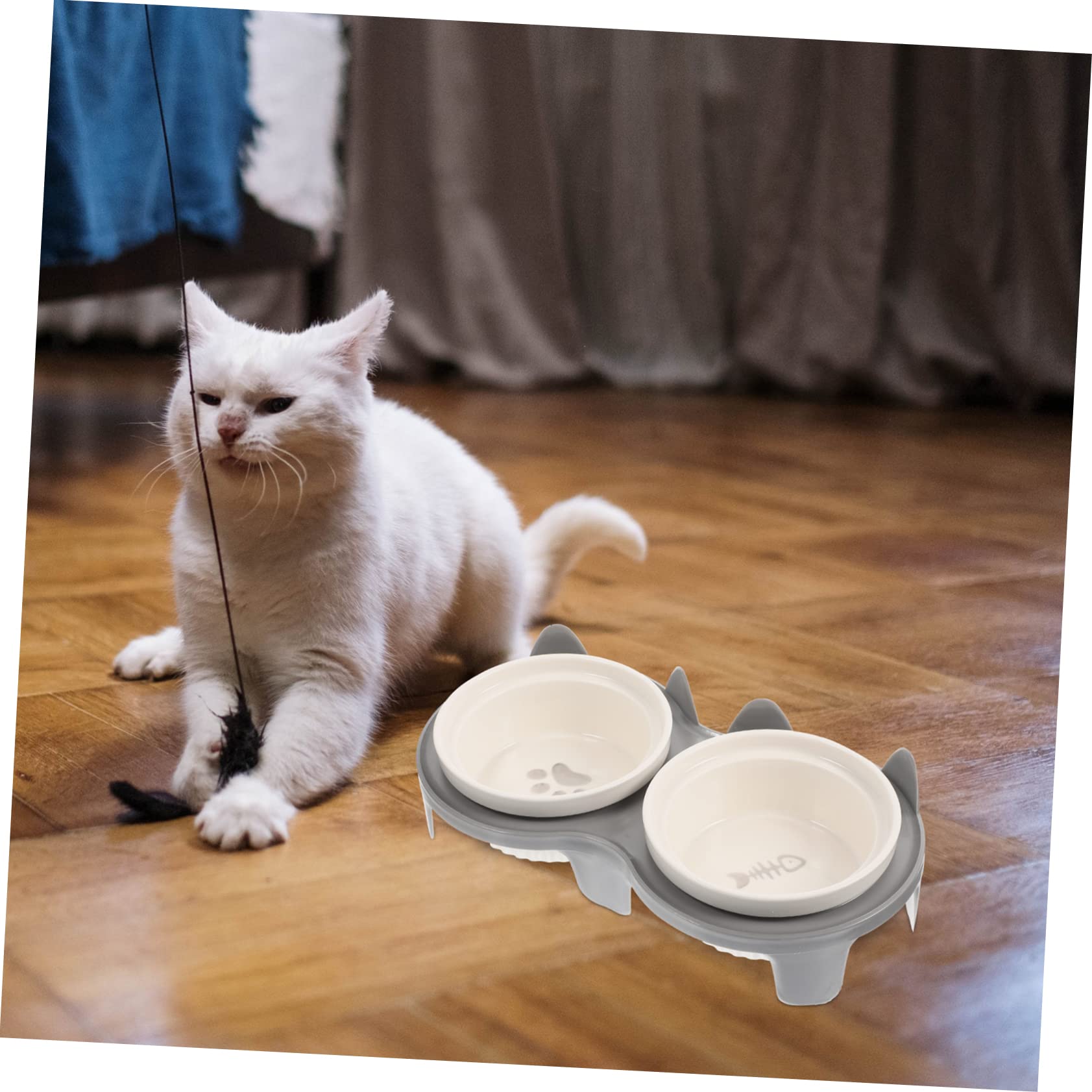 TOYANDONA Erhöhte Katzennapf Aus Keramik Mit Bambusgestell Doppelnapf Für Futter Und Wasser Leicht Zu Reinigen Haustierzubehör Für Katzen