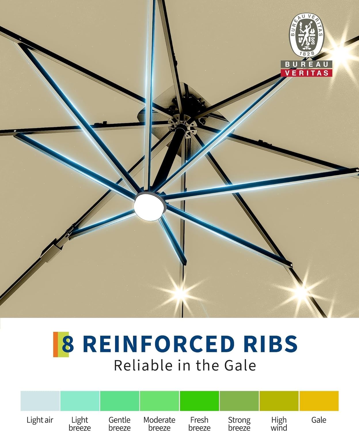 Garvee 10 ft Solar Lights Cantilever Patio Umbrella with Base Included, 360° Rotation Offset Umbrella, Easy Crank & Tilt Adjustment, UV Protection for Backyard, Poolside, Deck - Image 4