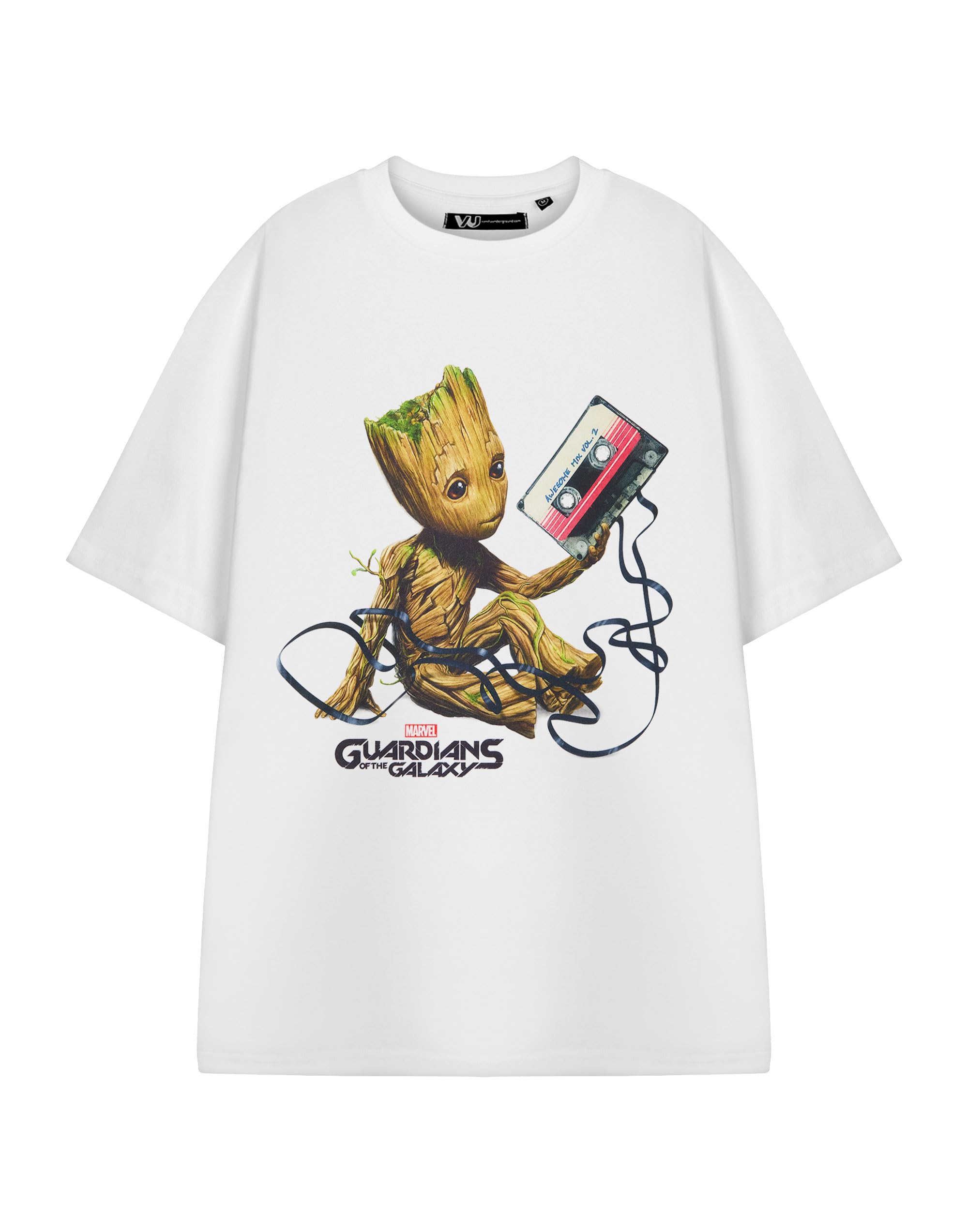 Marvel Men's White Guardians Of The Galaxy Short Sleeved Tee | Groot Character Graphic Print T-Shirt For Adults | Official Shirt Merchandise Gift