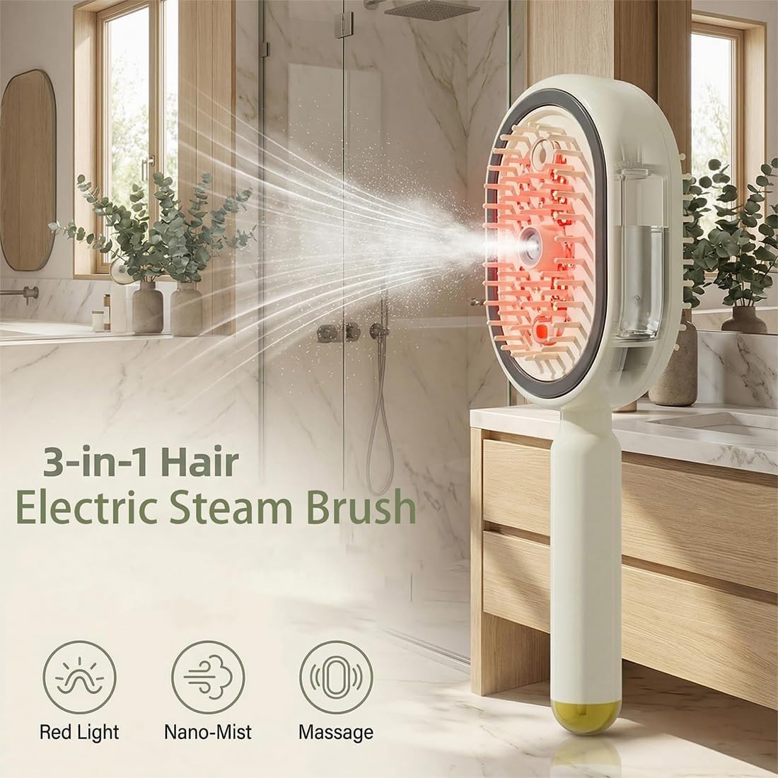 Rechargeable Electric Steaming Hair Brush, 2026 Massage Detangling Brush for Frizz Control, Anti-Static & Hair Nourishing - Spray Hair Care Tool(Pink)