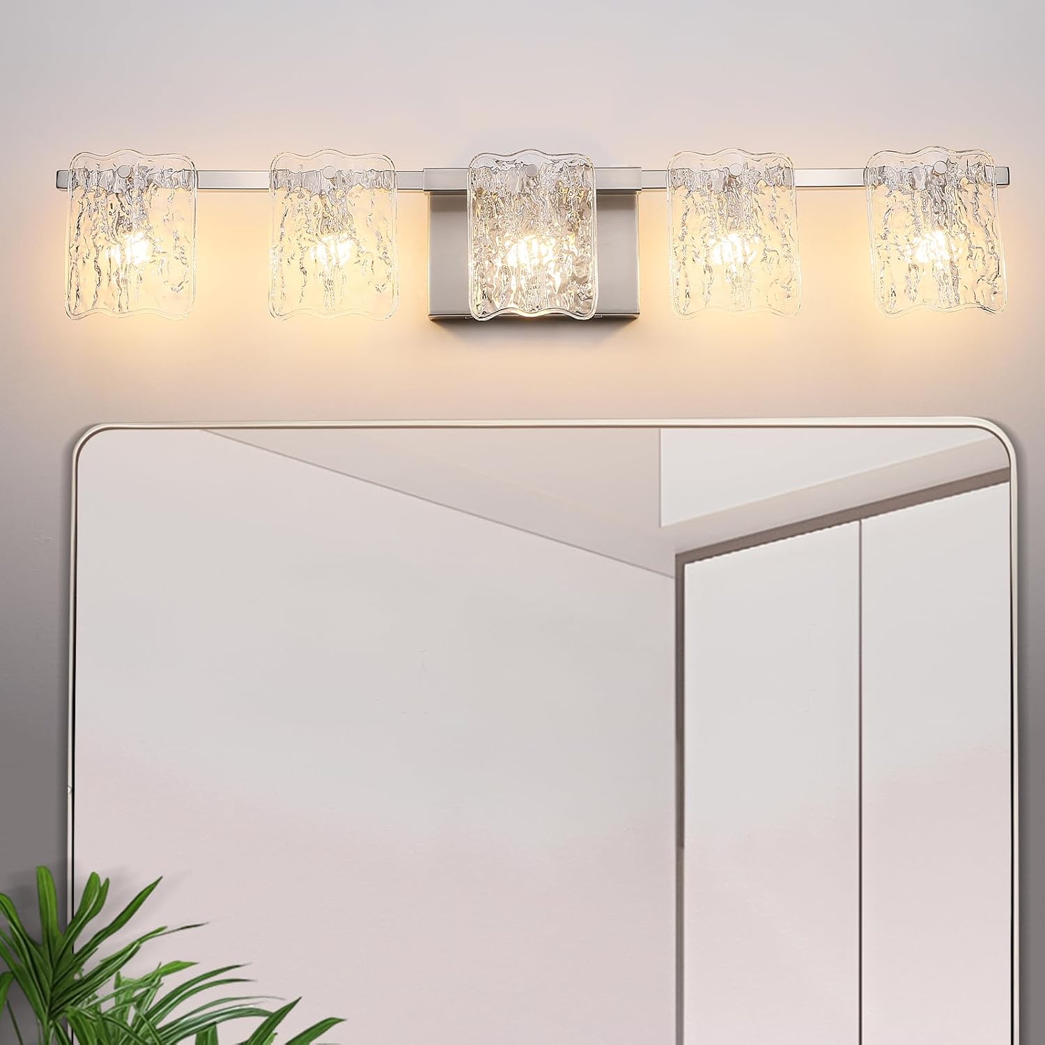 5-Light Bathroom Vanity Light, 31" Brushed Nickel Bathroom Light Fixture Over Mirror with Clear Glass, Modern Bath Wall Sconce Lighting for Bath Restroom, OS-MM5002-5BN Nickel 5 - Light