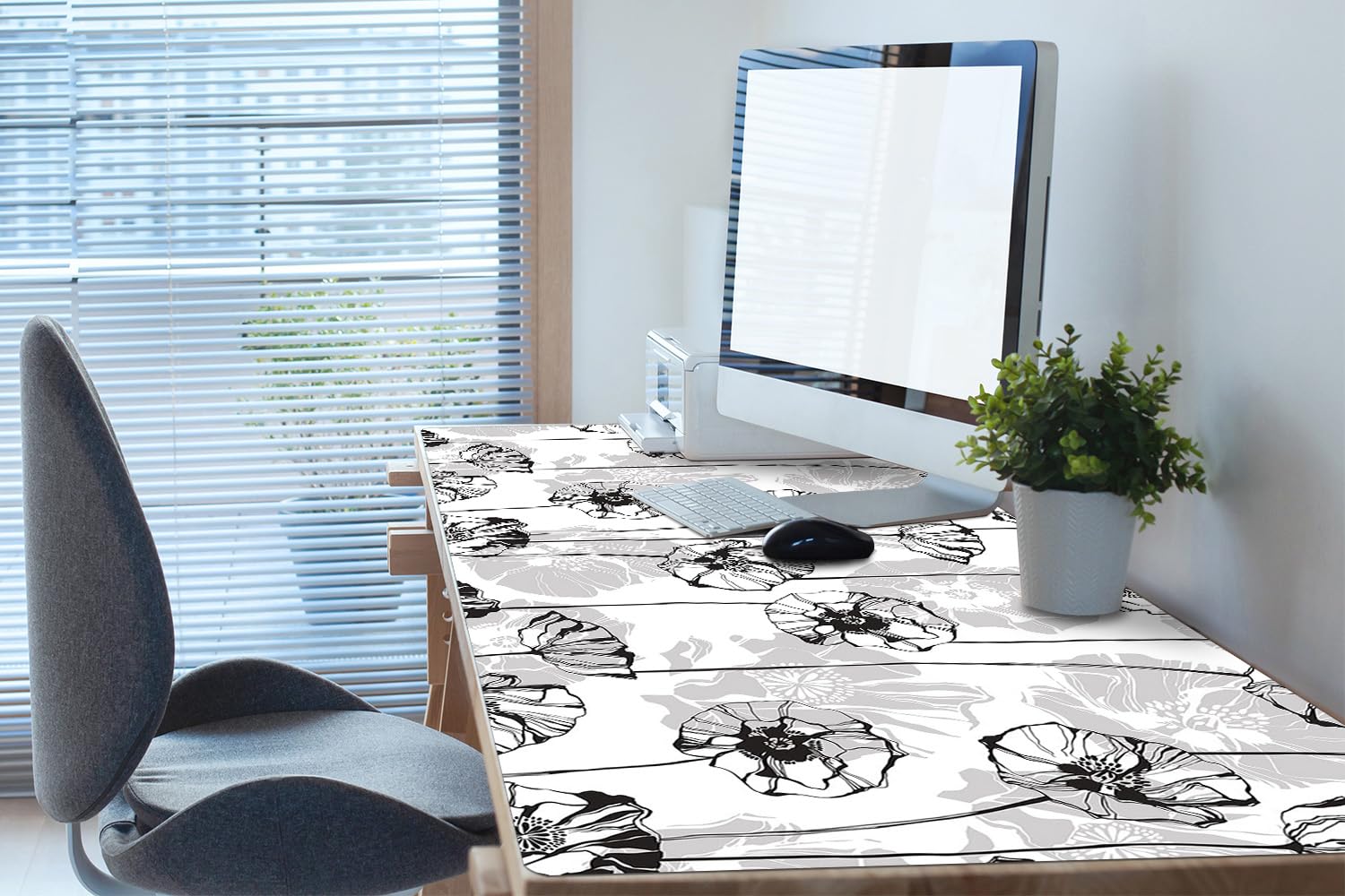 Sottomano da Scrivania 120x60 cm Protezione e Decorazione in Vinile PVC Antiscivolo Impermeabile Facile da Pulire Superficie Protettiva per Ufficio e Casa - Fiori glamour