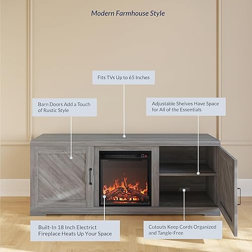 Miniatura 4 de BELLEZE Hilo 58" puerta de granero TV consola para televisores de hasta 65"