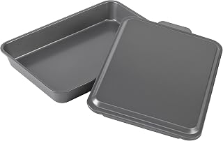 GoodCook Everyday Baking Pan with Metal Lid Nonstick Warp-Resistant Heavy-Gauge Steel Construction Even-Heating Oblong Cake Pan with Solid Oven-Safe Cover, 9x13-Inch, Gray