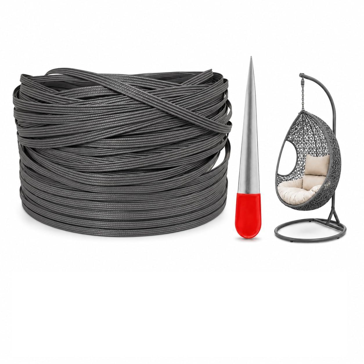 Rattan sintetico 65 m, tessuto piatto in rattan sintetico con leva, materiale di riparazione per mobili da esterno, sedie in rattan, tavolo e cestini (beige)