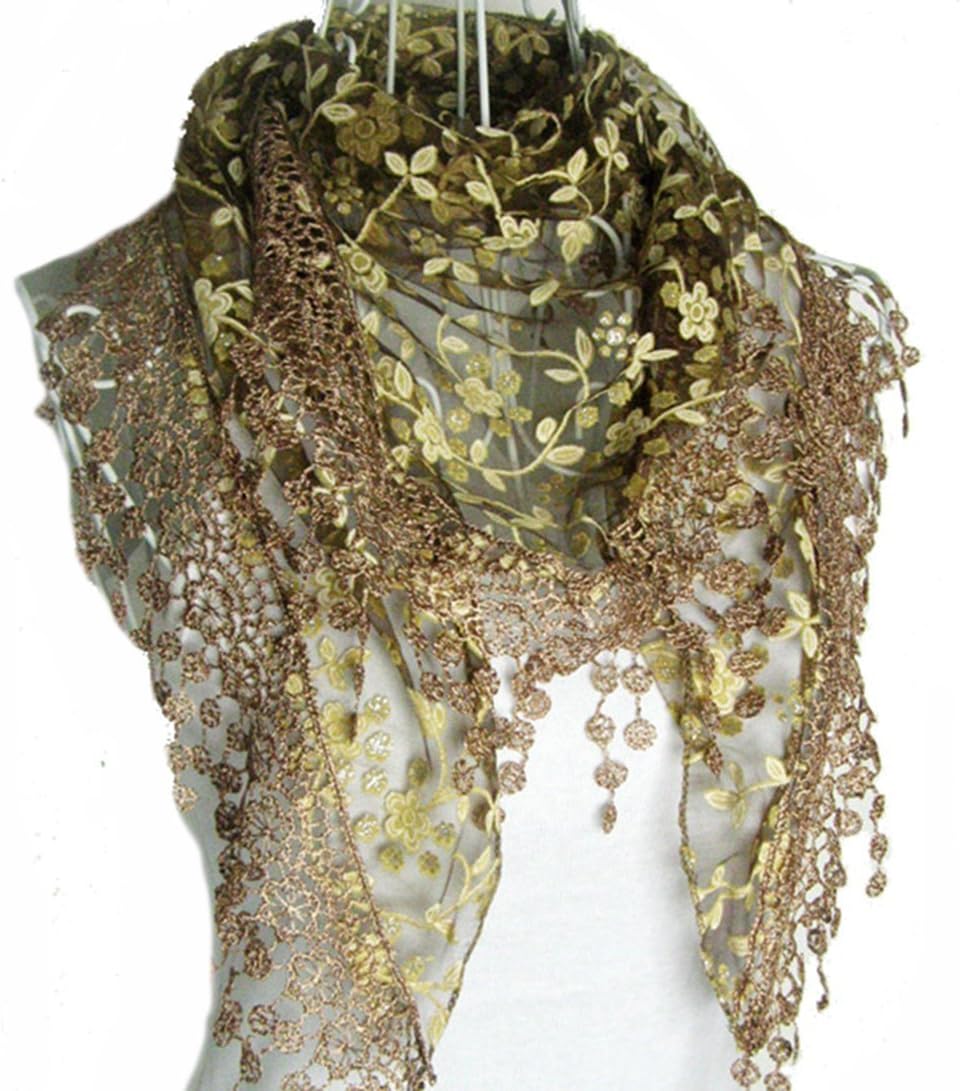 HugeStoreHugeStore Women Ladies Elegant Lace Tassel Blending Silk Long Scarf Scarves Wrap Shawl Triangular Scarf Coffee